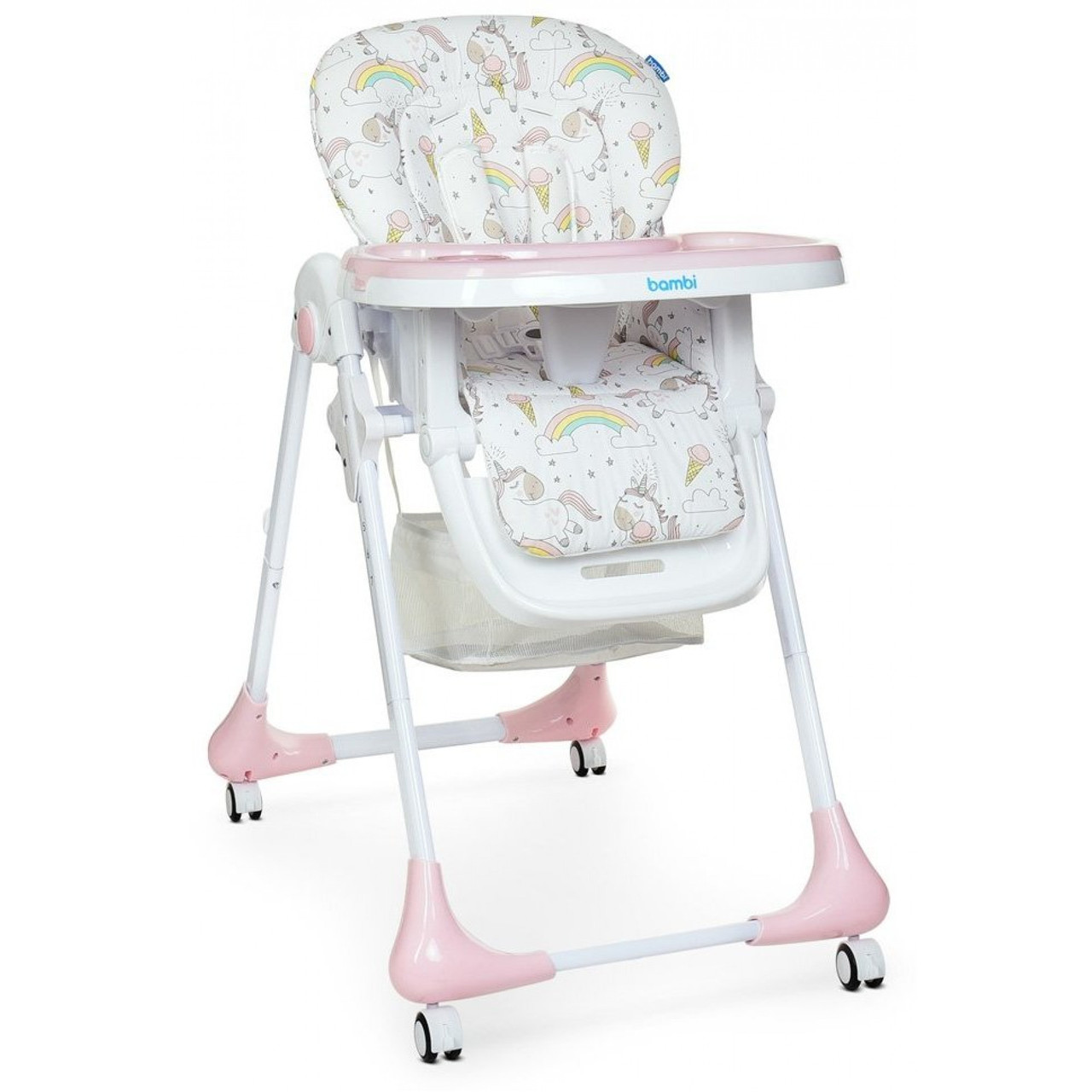 Стільчик для годування Bambi M 3233 Unicorn Pink (регулювання висоти, нахилу спинки, підніжки, столика)