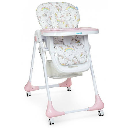 Стільчик для годування Bambi M 3233 Unicorn Pink (регулювання висоти, нахилу спинки, підніжки, столика), фото 1