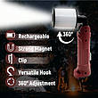 Ліхтар WORKLIGHT-72-XPE(white+red), 10W, 350 Lumen, Li-Ion акумулятор, поворот180º+180º, затискач, гак, магніт, ЗУ Type-C, фото 9