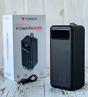 Внешний аккумулятор Power Bank Torima TRM-007 60000 mAh со встроенными кабелями (Black).