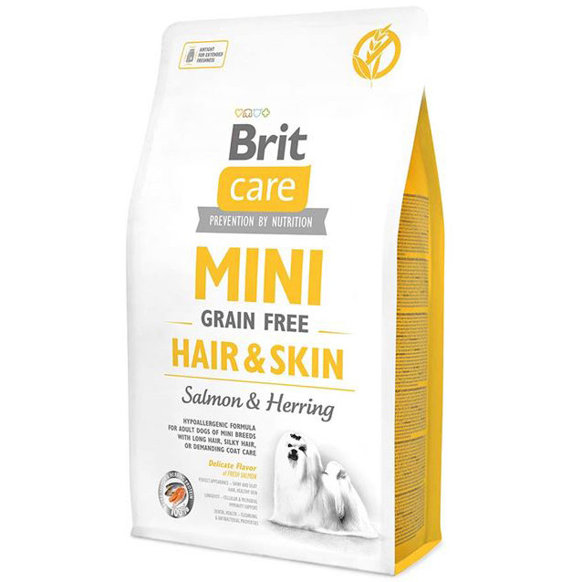 Сухий корм для дорослих собак мініатюрних порід із проблемною шерстю Brit Care GF Mini Hair Skin лосось 2 кг