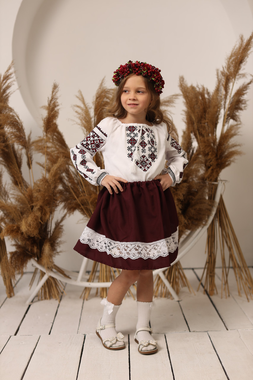 Спідничка для дівчинки Полонина бордова, фото 1