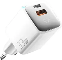 Сетевое зарядное устройство ESSAGER PoleStar GaN 33W Travel Phone Charger USB A + Type C EU White
