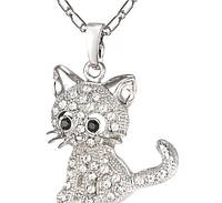 Ожерелье подвеска (кулон+цепочка) котенок в стразах