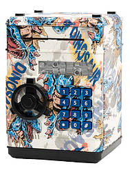 Дитячий іграшковий електронний сейф, скарбничка з кодовим замком Динозавр Синій