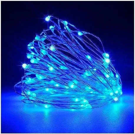 Гірлянда на батарейках 20 м, світлодіодна гірлянда нитка роса на мідному дроті 200 LED синя крапля роси, фото 1