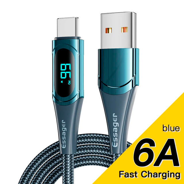 Кабель зарядний Essager USB-A to Type-C LED Digital Display Fast Charging 2 м Blue (ES-XCT-YDA03)