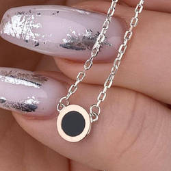 Срібне кольє з золотими накладками с кулоном без каменів з емаллю в формі кола (0,6 см) РН-231