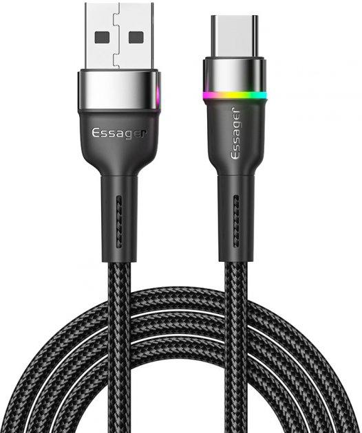 Кабель зарядний Essager USB-A to Type-C Colorful LED 3 A 1 м Black (EXCT-XCD01)