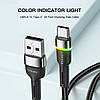 Кабель зарядний Essager USB-A to Type-C Colorful LED 3 A 1 м Black (EXCT-XCD01), фото 4