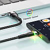 Кабель зарядний Essager USB-A to Type-C Colorful LED 3 A 1 м Black (EXCT-XCD01), фото 7