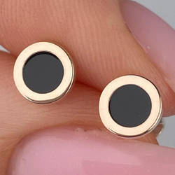 Срібні сережки-пусети з золотими накладками без каменів з емаллю в формі кола (0,6 см) РН-231
