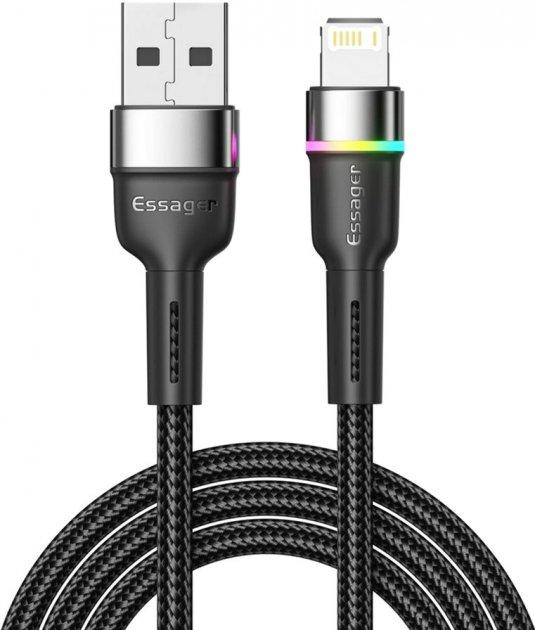 Кабель зарядний Essager USB — Lightning Colorful LED 2.4 A USB Cable Fast Charging 1 м Black (EXCL-XCD01)