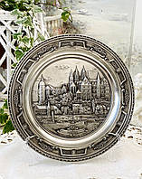 Немецкая оловянная настенная тарелка Meissen, пищевое олово, Германия, 23 см, 1997 год, WMF