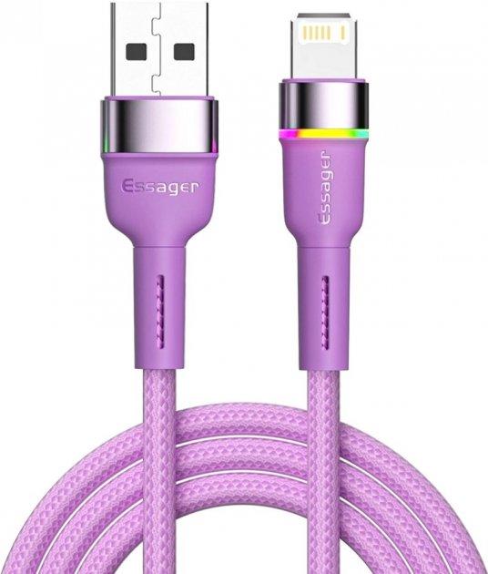 Кабель зарядный Essager USB - Lightning Colorful LED 2.4A USB Cable Fast Charging 2 м Purple (EXCL-XCDA05)