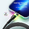 Кабель зарядный Essager USB - Lightning Colorful LED 2.4A USB Cable Fast Charging 2 м Purple (EXCL-XCDA05), фото 4
