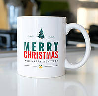Новогодняя чашка с принтом Merry Christmas 330 мл белая, керамическая кружка оригинальная и стильная
