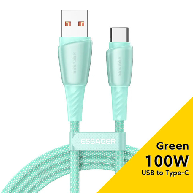 Кабель зарядний Essager USB-A to Type-C Rainbow Colourful 100 W Fast Charging 1 м Green (EXCT1-CH06)