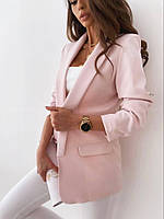 Однотонный женский деловой пиджак (чёрный, белый, малиновый, электрик, кэмел) S-M и M-L размер Пудра, 42/44