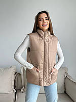 Стильная женская жилетка стеганая с воротником на кнопках весна-осень 42, 44, 46 | Жилетка женская белая Бежевый, 42