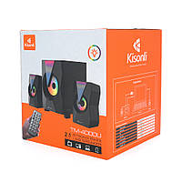 Колонки Kisonli TM-4000U, 8W+2x4W, USB/TF/BT/FM/AUX/LED light, с сабвуфером, DC: 5V, Black, BOX, Q8 h