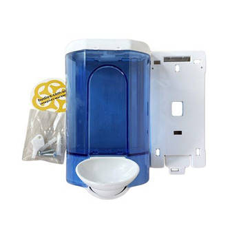 Ліктьовий дозатор з пластику для мила 1100 мл, настінний, синій з білою кнопкою Afacan Plastik