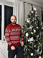 Мужской красный свитер с оленями M, L, ХL, Новогодний свитер с оленями, Зимние свитера с оленями