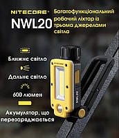 Ліхтар універсальний з магнітним кріпленням Nitecore NWL20 (600 люмен, 7 режимів, 1x21700)