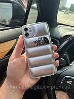 Чехол-пуховик The North Face для iPhone (от X до 15 pro max) Серебристый, 12 Pro Max