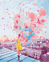 Преміум картина за номерами Дівчина на даху з кульками