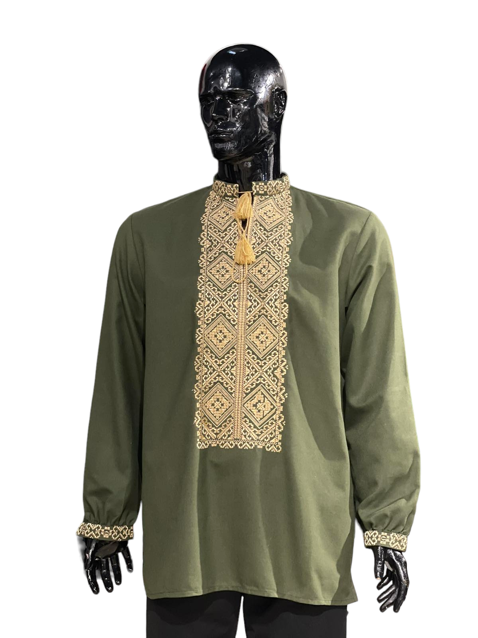 Чоловіча сорочка хакі, Українська вишиванка для чоловіків в зелених тонах, Чоловічі вишиванки зеленого кольору