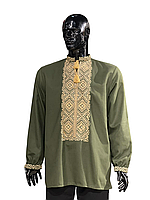 Мужская рубашка хаки, Украинская вышиванка для мужчин в зеленых тонах, Мужская вышиванка зеленого цвета