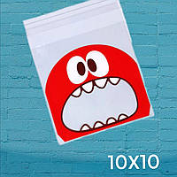 Пакети з липкою стрічкою червоний Слайм поліпропіленові фасувальні прозорі подарункові 10 шт 10х10х3 см