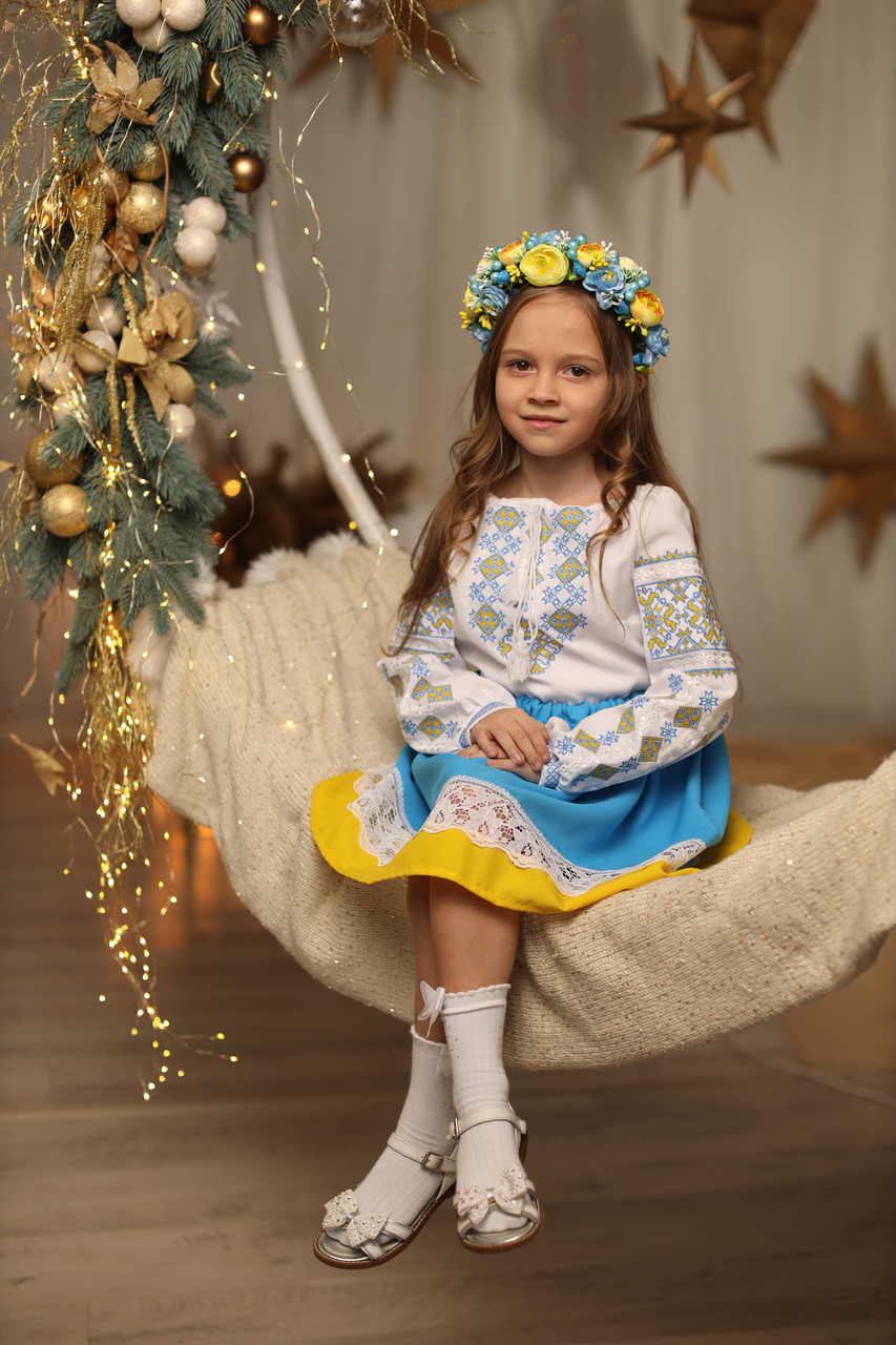 Спідничка для дівчинки Полонина блакитно-жовта, фото 1