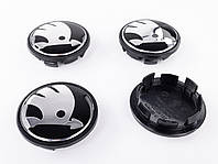Ковпачки заглушки на литі диски Skoda Шкода 65 мм чорні, хром логотип 3B7 601 171 комплект