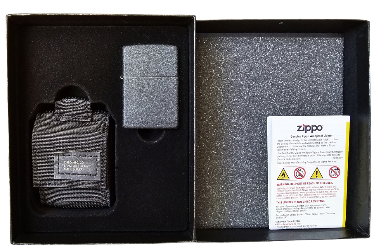 Подарунковий набір Zippo 49402, комплект Zippo: Запальничка 236 Black Crackle з тактичним чохлом