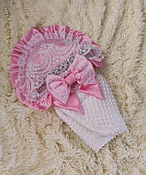 Конверт ковдра рюша, нарядний конверт на виписку з капюшоном