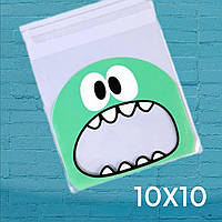 Пакети з липкою стрічкою зелений Слайм поліпропіленові фасувальні прозорі подарункові 10 шт 10х10х3 см
