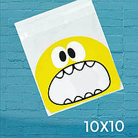 Пакети з липкою стрічкою жовтий Слайм поліпропіленові фасувальні прозорі подарункові 10 шт 10х10х3 см