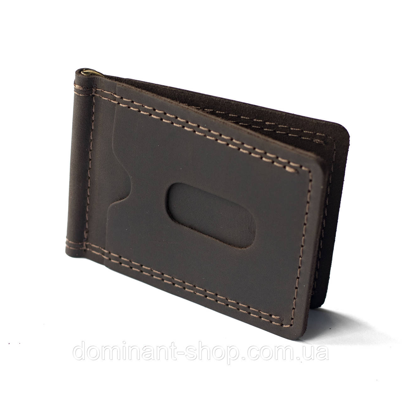 Чоловічий шкіряний затискач для грошей і карток Grand Dark Brown з натуральної шкіри Crazy Horse, ручна робота, фото 1