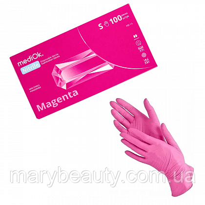 Рукавички нітрилові рожевого кольору MediOk Magenta розмір M, 100шт., фото 1