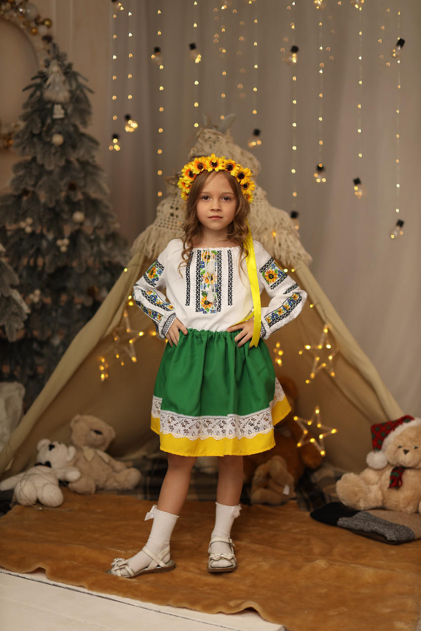 Спідничка для дівчинки Полонина зелено-жовта, фото 1