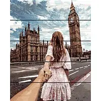 Картини за номерами на дереві Люди 40х50 Картини по цифрах на полотні Слідуй за мною Лондон Картина за номерами Rainbow GXT22063