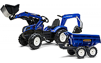 Детский трактор Falk педальный с прицепом и ковшами NEW HOLLAND 3090W с 3-х до 7 лет