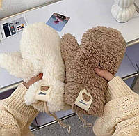 Женские зимние перчатки Варежки Тедди на флисе Мокко