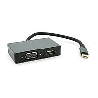 Хаб Type-C(тато) пластиковий, HDMI(мама)+VGA(мама)+USB3.0(мама)+PD(мама), 23cm, Silver
