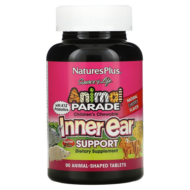 Жувальні вітаміни для дітей Nature's Plus Source of Life Animal Parade Children's Chewable Inner Ear Support 90 tabl (Cherry), фото 1