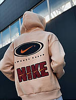 Худи Nike beige swoosh brand | Теплая мужская кофта толстовка Найк на флисе