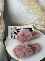 Женские пушистые домашние тапочки с эко-меха, Стильные розовые комнатные тапки с открытым носком для женщин 38-39