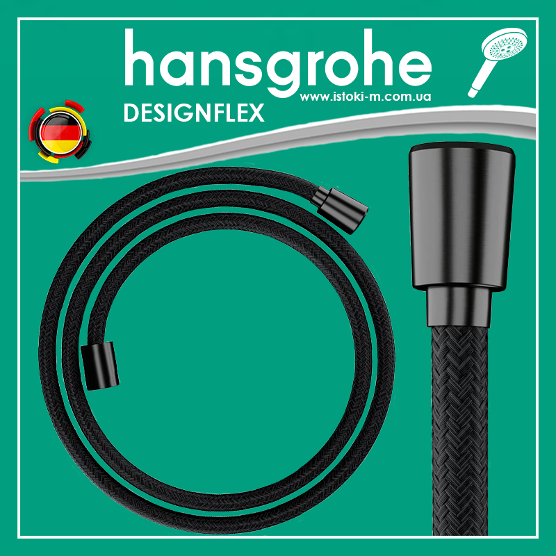 Душовий шланг hansgrohe Designflex 160 см чорний матовий хром Brushed Black Chrome 28260340, фото 1